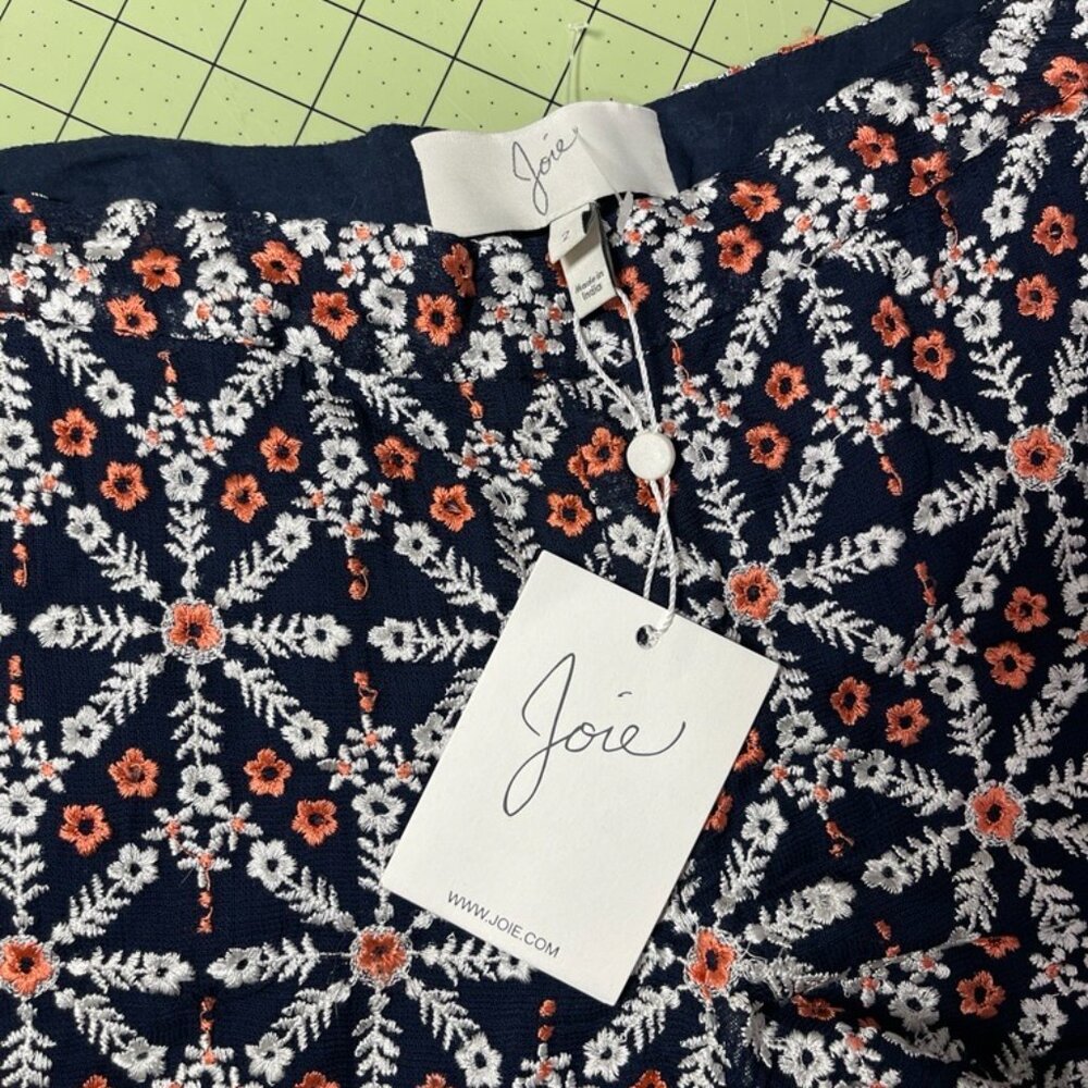 JOIE Jacobella Embroidered Shorts Navy Orange White Floral Size 2 NWT - Picture 2 of 6